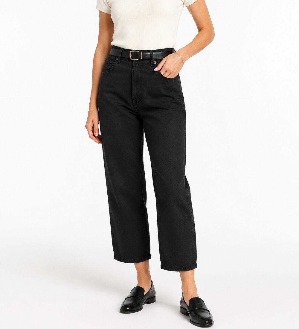 Quince Organic Cotton Twill Straight Leg Cropped Ankle Pants Black Women Size 4